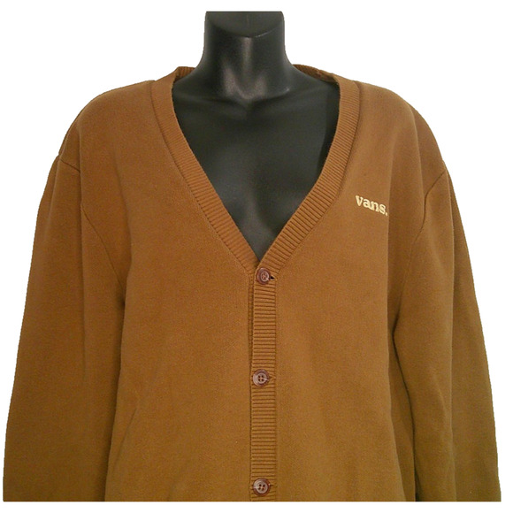 Vans Halecrest Men's XXL Casual Varsity Sweater Cardigan Brown - Picture 2 of 7